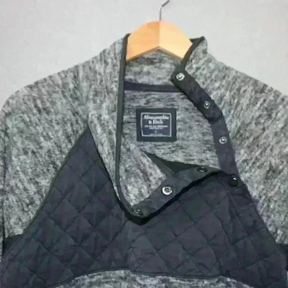 ABERCROMBIE Sweatshirt Fleece Quilted Gray Pullover Jacket Snap Neck Women Large - Picture 2 of 10
